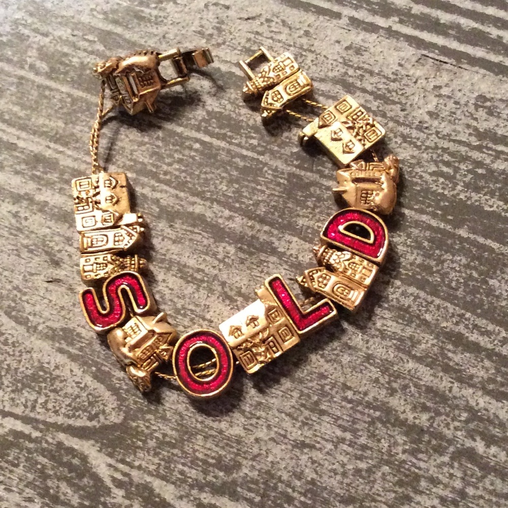 Gold Tone Red Enamel "SOLD" Bracelet Realtor